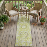 8' Runner Artichoke Green Oriental Washable Non Skid Indoor Outdoor Runner Rug