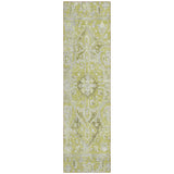 8' Runner Artichoke Green Oriental Washable Non Skid Indoor Outdoor Runner Rug