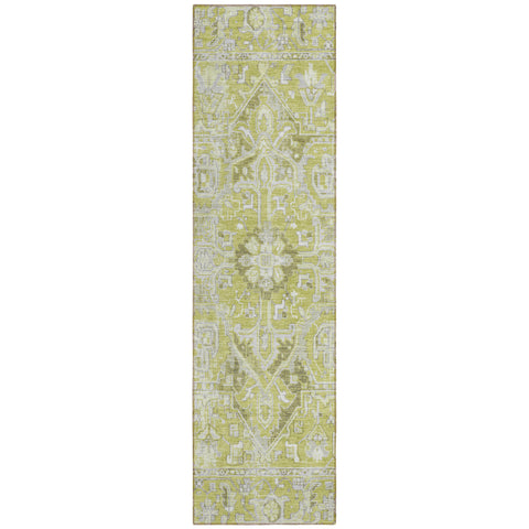 8' Runner Artichoke Green Oriental Washable Non Skid Indoor Outdoor Runner Rug
