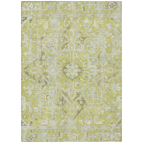 5' X 8' Artichoke Green Oriental Washable Non Skid Indoor Outdoor Area Rug