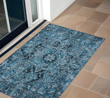 2' X 3' Denim and Gray Oriental Washable Non Skid Indoor Outdoor Area Rug