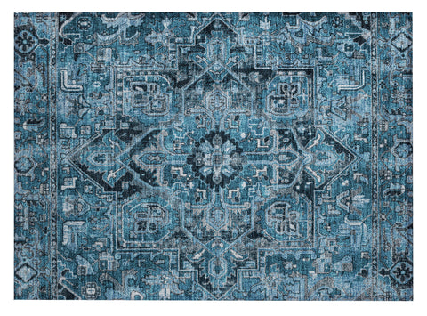2' X 3' Denim and Gray Oriental Washable Non Skid Indoor Outdoor Area Rug