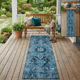 8' Gray Oriental Washable Indoor Outdoor Runner Rug