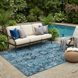 5' X 8' Denim and Gray Oriental Washable Non Skid Indoor Outdoor Area Rug