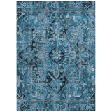 5' X 8' Denim and Gray Oriental Washable Non Skid Indoor Outdoor Area Rug
