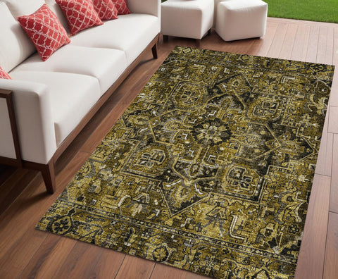 5' X 8' Coffee and Gray Oriental Washable Non Skid Indoor Outdoor Area Rug