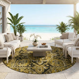 8' Coffee And Gray Round Oriental Washable Indoor Outdoor Area Rug