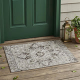 2' X 3' Ivory and Dark Brown Oriental Washable Non Skid Indoor Outdoor Area Rug