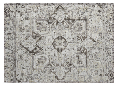 2' X 3' Ivory and Dark Brown Oriental Washable Non Skid Indoor Outdoor Area Rug