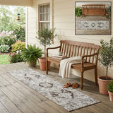 8' Runner Ivory and Dark Brown Oriental Washable Non Skid Indoor Outdoor Runner Rug