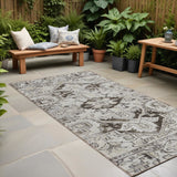 8' Runner Ivory and Dark Brown Oriental Washable Non Skid Indoor Outdoor Runner Rug
