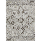 3' X 5' Ivory and Dark Brown Oriental Washable Non Skid Indoor Outdoor Area Rug