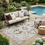 5' X 8' Ivory and Dark Brown Oriental Washable Non Skid Indoor Outdoor Area Rug