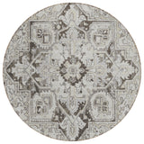 8' Ivory And Dark Brown Round Oriental Washable Indoor Outdoor Area Rug