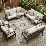 8' X 10' Ivory and Dark Brown Oriental Washable Non Skid Indoor Outdoor Area Rug