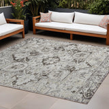 8' X 10' Ivory and Dark Brown Oriental Washable Non Skid Indoor Outdoor Area Rug