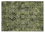 2' X 3' Olive Green and Dark Green Oriental Washable Non Skid Indoor Outdoor Area Rug