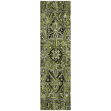 8' Runner Olive Green and Dark Green Oriental Washable Non Skid Indoor Outdoor Runner Rug
