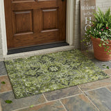 3' X 5' Olive Green and Dark Green Oriental Washable Non Skid Indoor Outdoor Area Rug