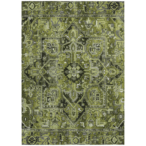 3' X 5' Olive Green and Dark Green Oriental Washable Non Skid Indoor Outdoor Area Rug