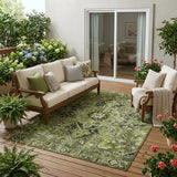 5' X 8' Olive Green and Dark Green Oriental Washable Non Skid Indoor Outdoor Area Rug