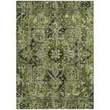 5' X 8' Olive Green and Dark Green Oriental Washable Non Skid Indoor Outdoor Area Rug