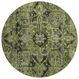 8' Round Olive Green and Dark Green Round Oriental Washable Non Skid Indoor Outdoor Area Rug