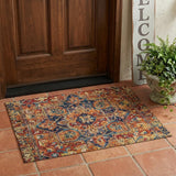 2' X 3' Red Orange and Blue Oriental Washable Non Skid Indoor Outdoor Area Rug