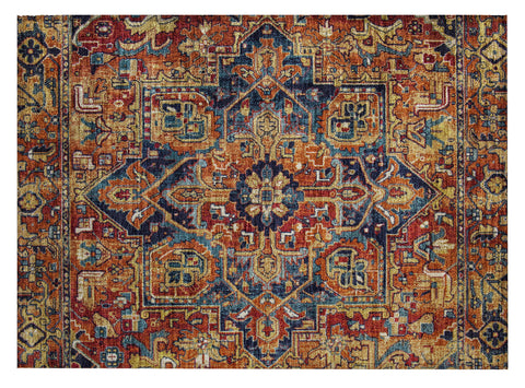 2' X 3' Red Orange and Blue Oriental Washable Non Skid Indoor Outdoor Area Rug