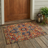 3' X 5' Red Orange and Blue Oriental Washable Non Skid Indoor Outdoor Area Rug