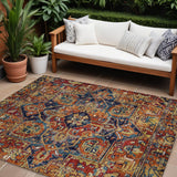 8' X 10' Red Orange And Blue Oriental Washable Indoor Outdoor Area Rug
