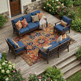 8' X 10' Red Orange And Blue Oriental Washable Indoor Outdoor Area Rug