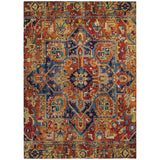 8' X 10' Red Orange And Blue Oriental Washable Indoor Outdoor Area Rug