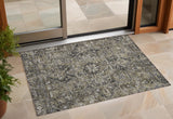 2' X 3' Taupe and Dark Taupe Oriental Washable Non Skid Indoor Outdoor Area Rug