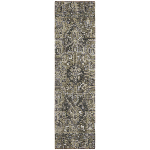 8' Taupe Oriental Washable Indoor Outdoor Runner Rug