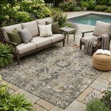 5' X 8' Taupe and Dark Taupe Oriental Washable Non Skid Indoor Outdoor Area Rug