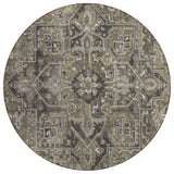 8' Taupe Round Oriental Washable Indoor Outdoor Area Rug