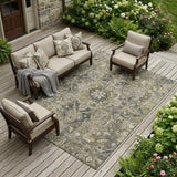 8' X 10' Taupe and Dark Taupe Oriental Washable Non Skid Indoor Outdoor Area Rug