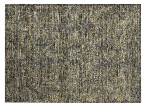 2' X 3' Dark Moss Green and Gray Oriental Washable Non Skid Indoor Outdoor Area Rug