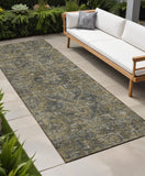 8' Runner Dark Moss Green and Gray Oriental Washable Non Skid Indoor Outdoor Runner Rug
