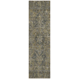 8' Runner Dark Moss Green and Gray Oriental Washable Non Skid Indoor Outdoor Runner Rug