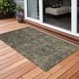 3' X 5' Dark Moss Green and Gray Oriental Washable Non Skid Indoor Outdoor Area Rug