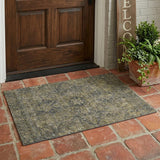 3' X 5' Dark Moss Green and Gray Oriental Washable Non Skid Indoor Outdoor Area Rug