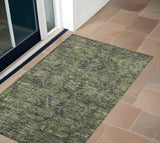 2' X 3' Moss Green and Gray Oriental Washable Non Skid Indoor Outdoor Area Rug