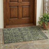 2' X 3' Moss Green and Gray Oriental Washable Non Skid Indoor Outdoor Area Rug