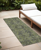8' Runner Moss Green and Gray Oriental Washable Non Skid Indoor Outdoor Runner Rug