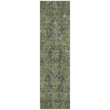 8' Runner Moss Green and Gray Oriental Washable Non Skid Indoor Outdoor Runner Rug