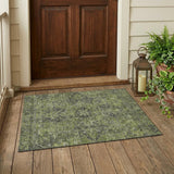 3' X 5' Moss Green And Gray Oriental Washable Indoor Outdoor Area Rug