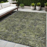 5' X 8' Moss Green and Gray Oriental Washable Non Skid Indoor Outdoor Area Rug