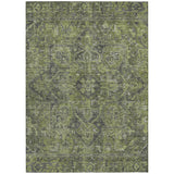 5' X 8' Moss Green and Gray Oriental Washable Non Skid Indoor Outdoor Area Rug